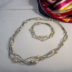 Vintage Silver and Pearl Necklace and Bracelet Set